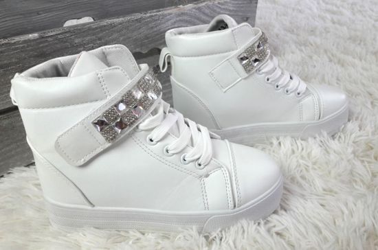 Trampki sneakersy na koturnie /B6-1 2103 S128/ Białe