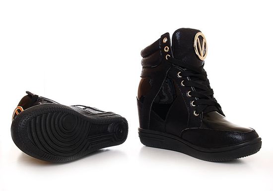Trampki sneakersy na koturnie /E1-3 Q13 Sx527/ Czarne