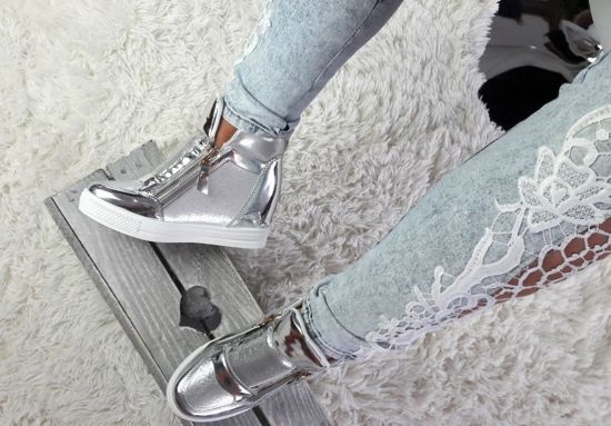 Trampki sneakersy na niskim koturnie /C67-3 Ab258 S3/ Silver