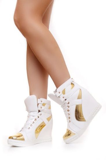 Trampki sneakersy ze złotymi dodatkami /C7-3 Z74 sx324/ Białe
