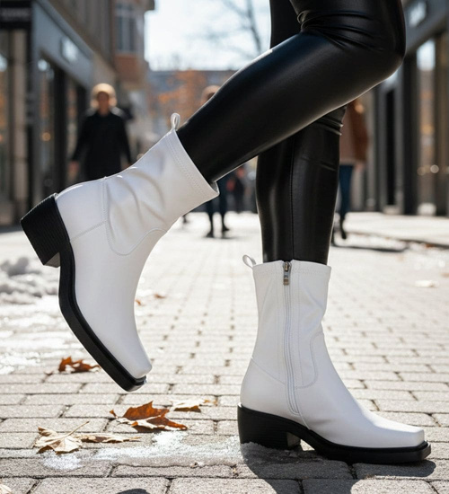 Białe botki damskie na niskim obcasie /E3-2 +i5-2 16858 G284 +H2/