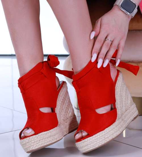 Czerwone sandały espadryle na koturnie /E7-1 14119 T271/