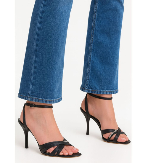 Letnie sandały na szpilce Czarne /C32 11262 T009/