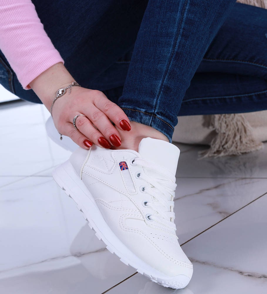 Białe damskie klasyczne sneakersy sznurowane