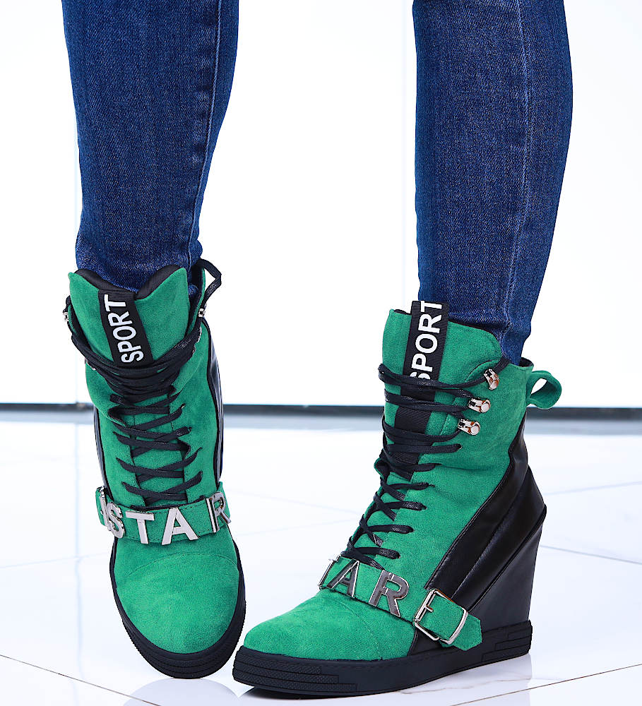 Damskie trampki sneakersy na koturnie Seastar Green- black