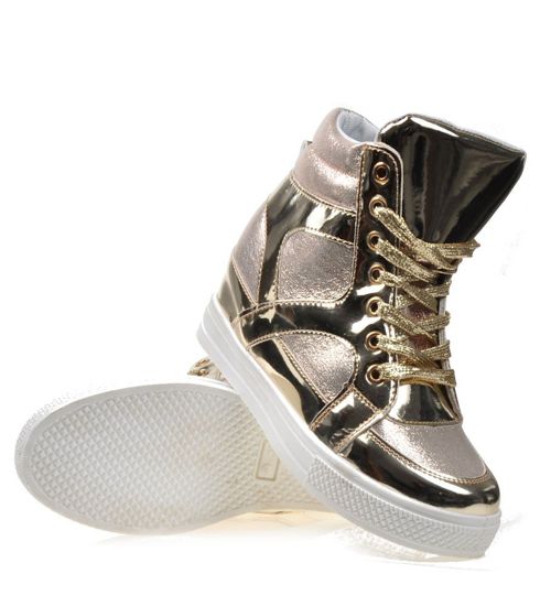 Złote trampki sneakersy na średnim obcasie /X3-2 4200 S177 L641/