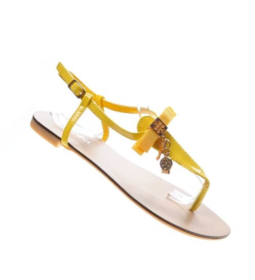 Żółte sandały japonki na płaskim obcasie / H 4674 S076/