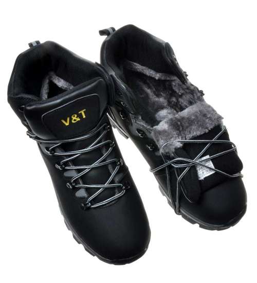 Solidne męskie buty z ociepleniem V&T Black/Grey- Outlet /D4-3 7036 S592/