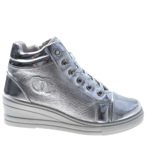 Srebrne trampki sneakersy na niskim koturnie /X2-2 7411 S195/