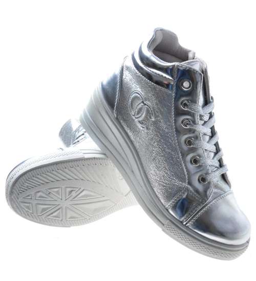 Srebrne trampki sneakersy na niskim koturnie /X2-2 7411 S195/
