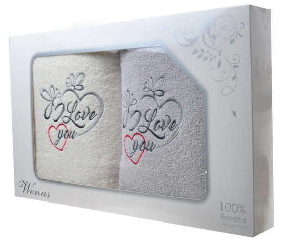 Prezent na Walentynki- zestaw ręczników I Love You 70x140 /F4-2 WN-12 S329/