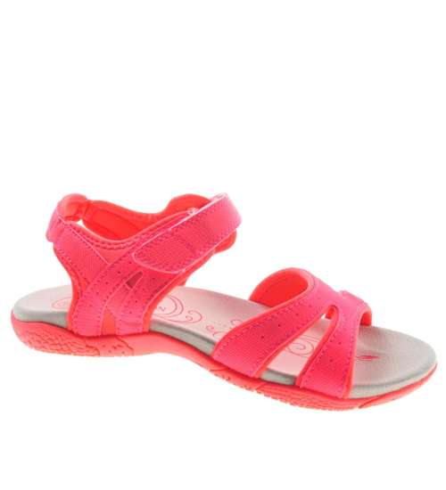 Neonowe sportowe damskie sandały Pink  /D8-3 8499 S290/