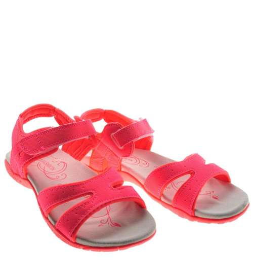 Neonowe sportowe damskie sandały Pink  /D8-3 8499 S290/