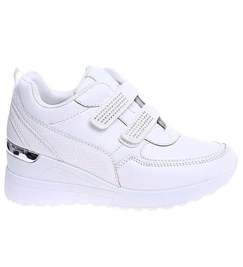 Białe trampki sneakersy na koturnie na rzepy /C7-1 15956 T323/