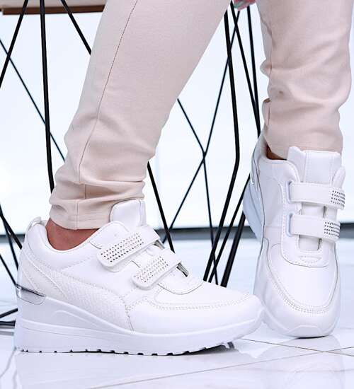 Białe trampki sneakersy na koturnie na rzepy /C7-1 15956 T323/