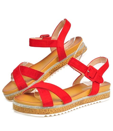 Czerwone sandały damskie na platformie /xxx 3432 S214/