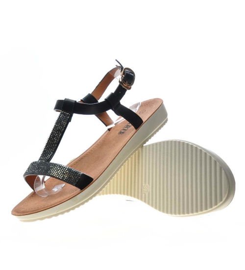 Czarne sandały damskie z paskami /D5-3 5029 S762 GA170/