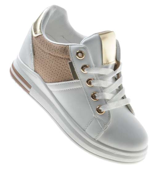 Biało beżowe trampki sneakersy na koturnie /G3-2 7905 S436/