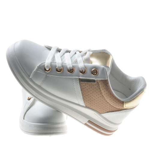 Biało beżowe trampki sneakersy na koturnie /G3-2 7905 S436/