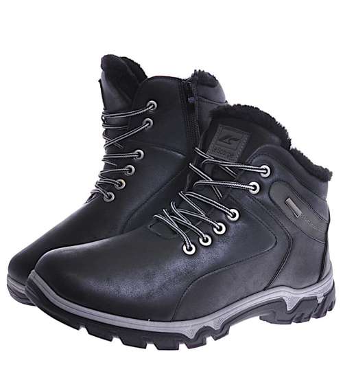 Czarne ocieplane buty męskie z wyższą cholewką /A4-2 10420 S632/