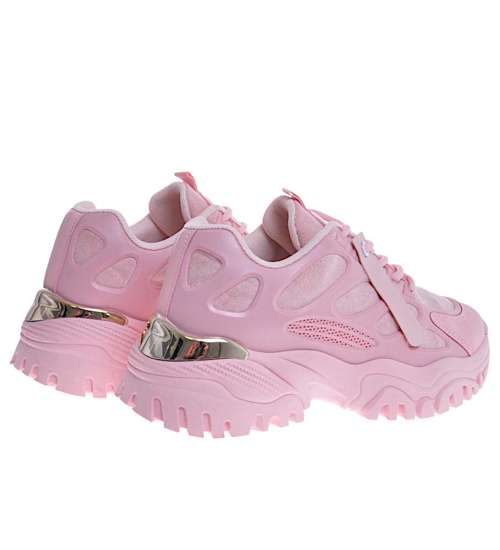 Sznurowane sneakersy damskie Pink /B3-3 10670 W485/