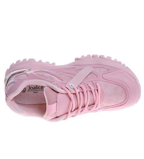 Sznurowane sneakersy damskie Pink /B3-3 10670 W485/