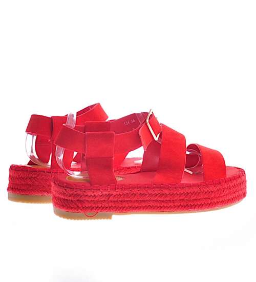 Czerwone sandały damskie espadryle na platformie  /B1-3 12219 T198/
