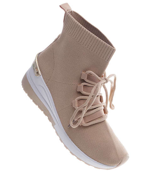 Trampki sneakersy na koturnie Khaki /F5-3 13155 T3/