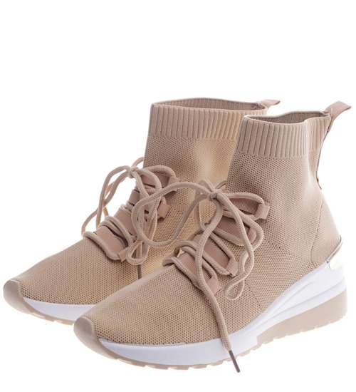 Trampki sneakersy na koturnie Khaki /F5-3 13155 T3/