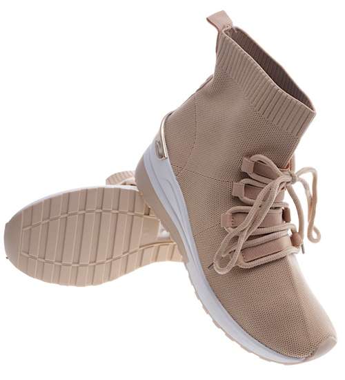 Trampki sneakersy na koturnie Khaki /F5-3 13155 T3/