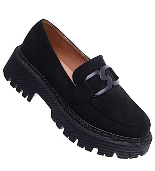 Czarne zamszowe półbuty loafersy na platfomie /D6-1 15449 T438/