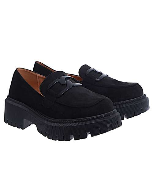 Czarne zamszowe półbuty loafersy na platfomie /D6-1 15449 T438/