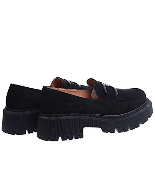 Czarne zamszowe półbuty loafersy na platfomie /D6-1 15449 T438/