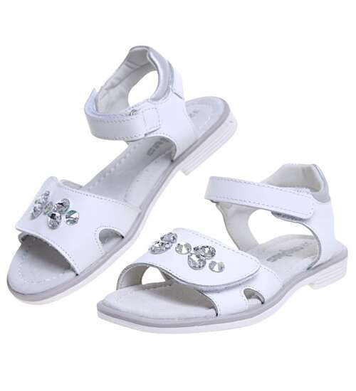 Białe sandały dziewczęce na rzepy /E2-3 16019  T186/