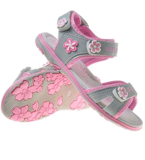 Szaro różowe sandały dla dziewczynki /B4-3 8832 S299/