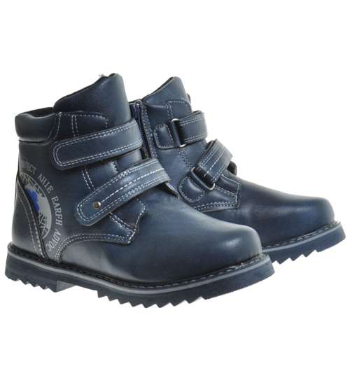 Zimowe buty chłopięce z rzepami Granatowe /F9-1 9848 S298/