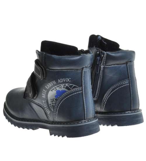 Zimowe buty chłopięce z rzepami Granatowe /F9-1 9848 S298/