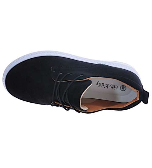 Sznurowane buty sportowe damskie na platformie Czarne /F9-2 10949 T381/