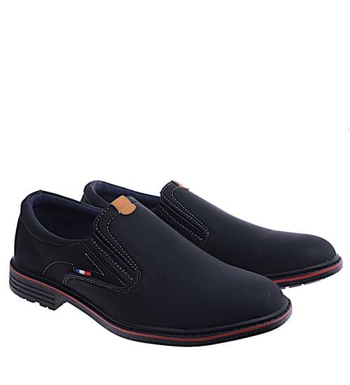 Wsuwane męskie półbuty czarne pantofle /G1-1 14663 S595/