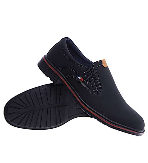Wsuwane męskie półbuty czarne pantofle /G1-1 14663 S595/