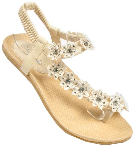 Beżowe sandały- japonki z kwiatami /X3-4 3568 S159/