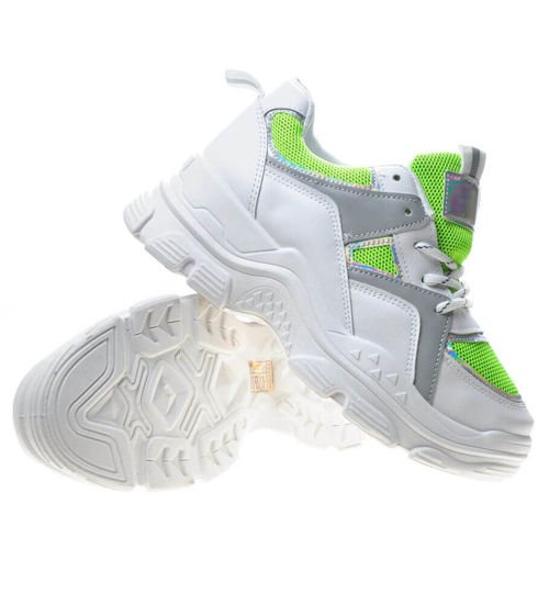 Wiązane sportowe buty damskie z zielonymi akcentami /F1-1 4775 S370/