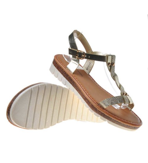 Wygodne sandały damskie na płaskim obcasie ZŁOTE  /B5-2 6044 S198/