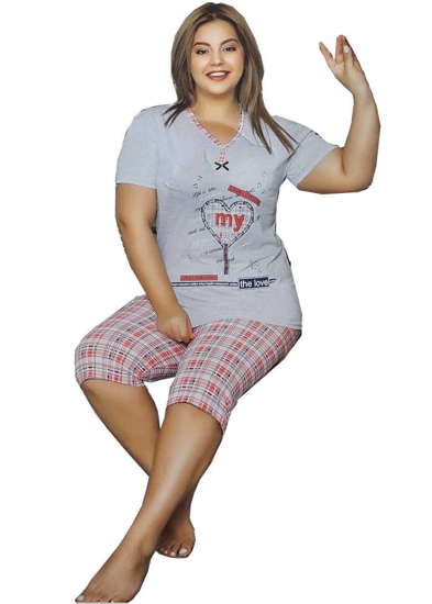 Szara damska piżama z sercem Size Plus /F3-1 7662 S192/