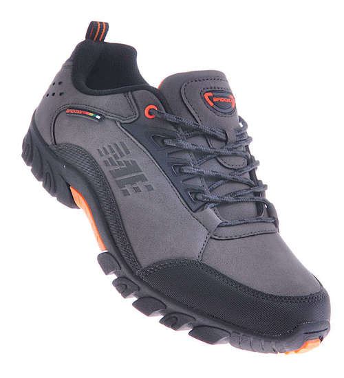 Sznurowane męskie buty trekkingowe Szare /A9-2 10366 S794/