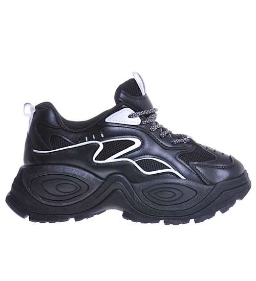 Sznurowane buty sportowe damskie Czarne /G7-3 10706 W482/ 