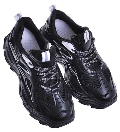 Sznurowane buty sportowe damskie Czarne /G7-3 10706 W482/ 