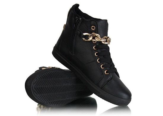 Płaskie czarne sneakersy z łańcuchem /E8-3 W209 Sel10x5/