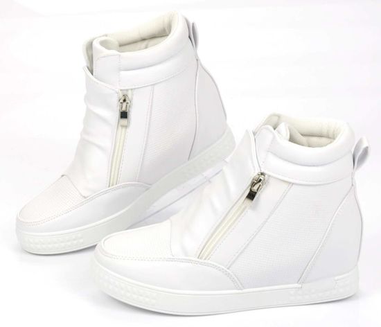 Białe sneakersy na średnim koturnie /F10-1 Ae758 S362/