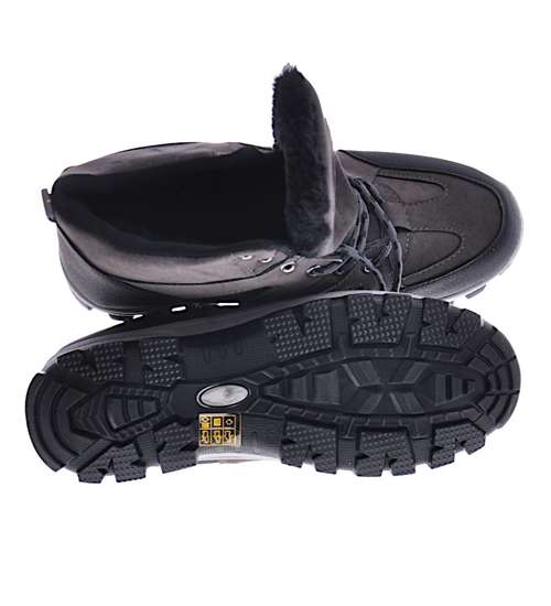 Sznurowane męskie buty trekkingowe Szare /C7-3 12808 S699/